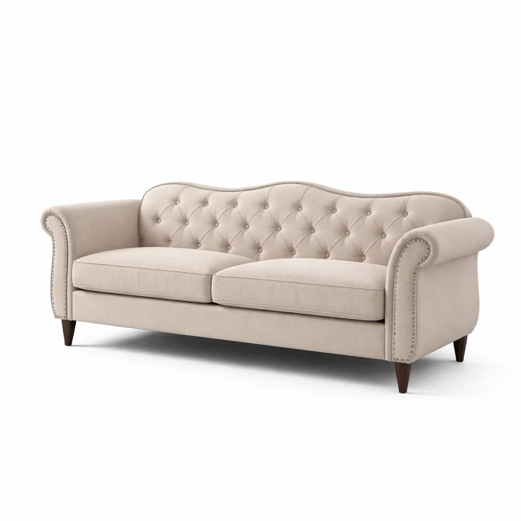 Canapé en tissu beige avec structure en bois - 2026
