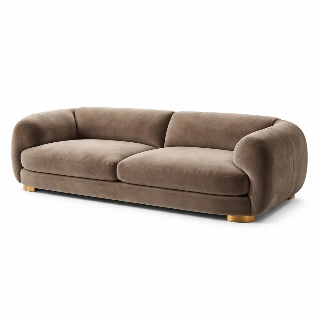 Canapé en tissu polyester brun avec pieds en métal doré - 2026