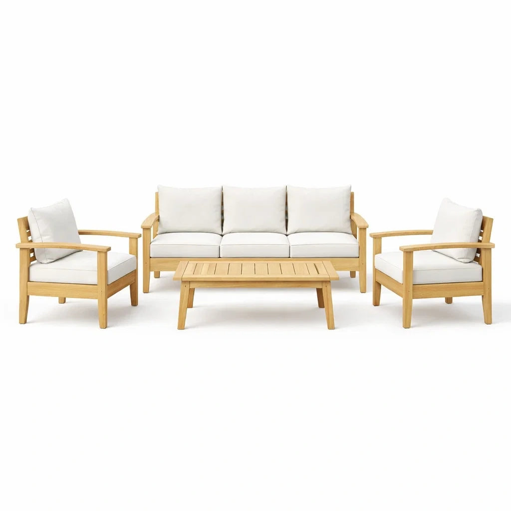 Ensemble de salon en bois avec coussins blancs - 2026