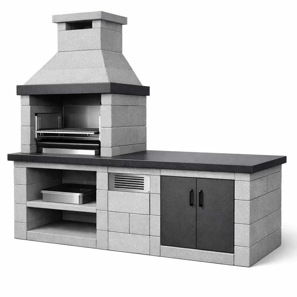 Barbecue en béton avec plan de travail et rangements en acier inoxydable - 2026