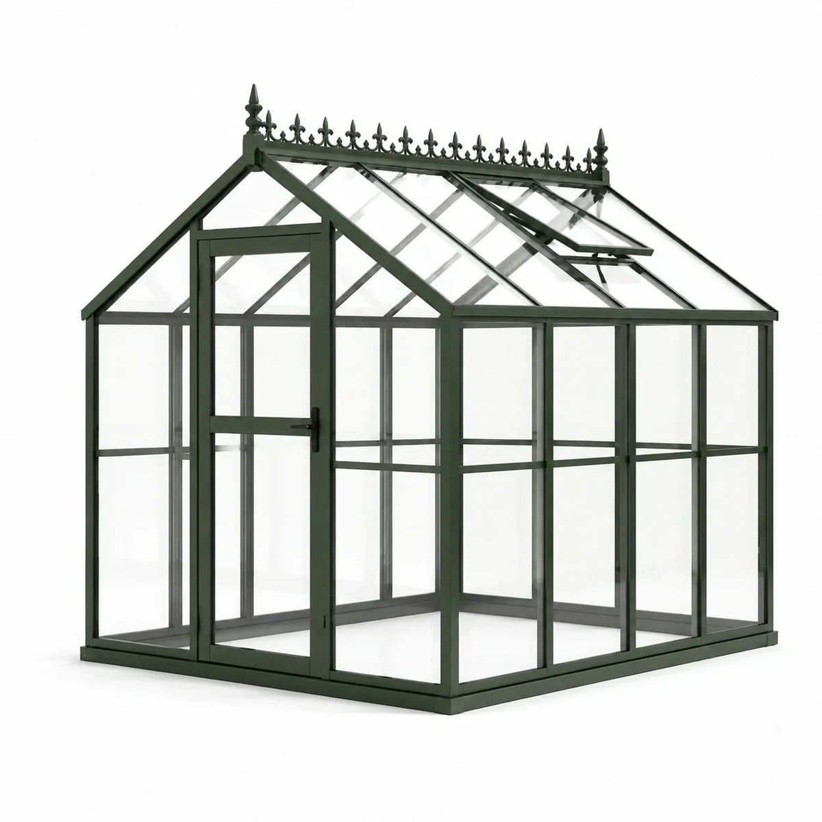 Serre de jardin victorienne en aluminium vert foncé et verre transparent, 190 × 190 × 220 cm, avec lucarne de toit - 2026