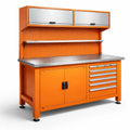 Établi en métal orange avec rangement et étagère murale - 2026
