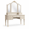 Coiffeuse en bois beige avec miroirs triple et tiroirs - 2026