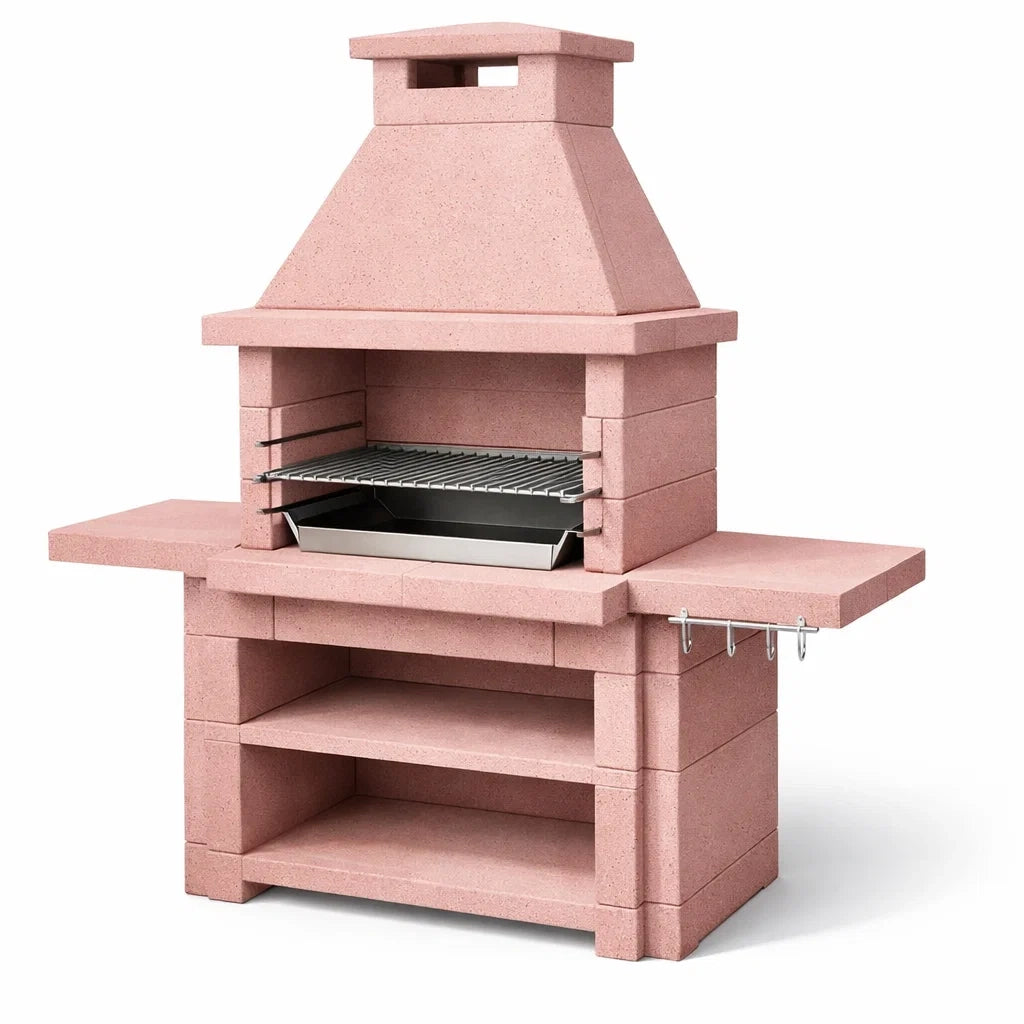 Barbecue en pierre reconstituée avec grille en acier inoxydable rose - 2026