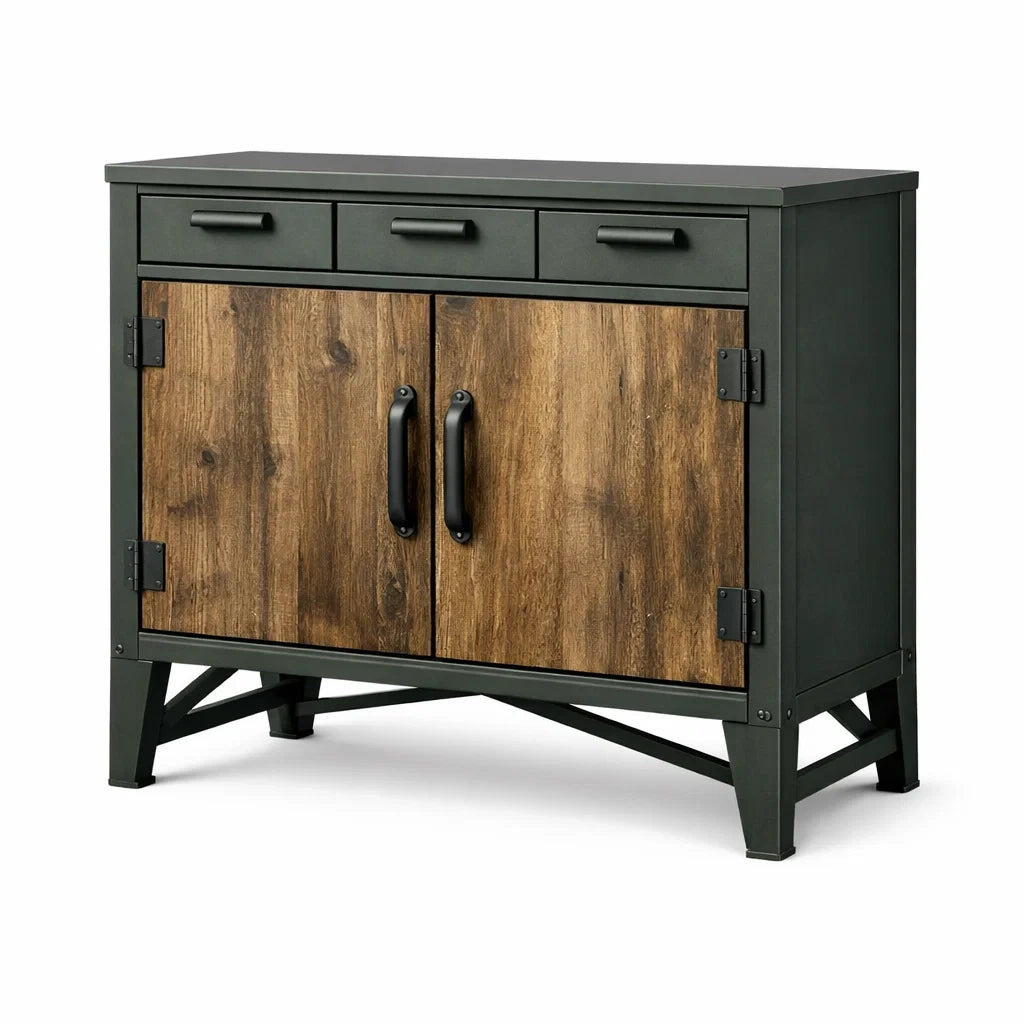Armoire de rangement buffet en acier et bois 3 tiroirs 2 portes 100 cm - 2026