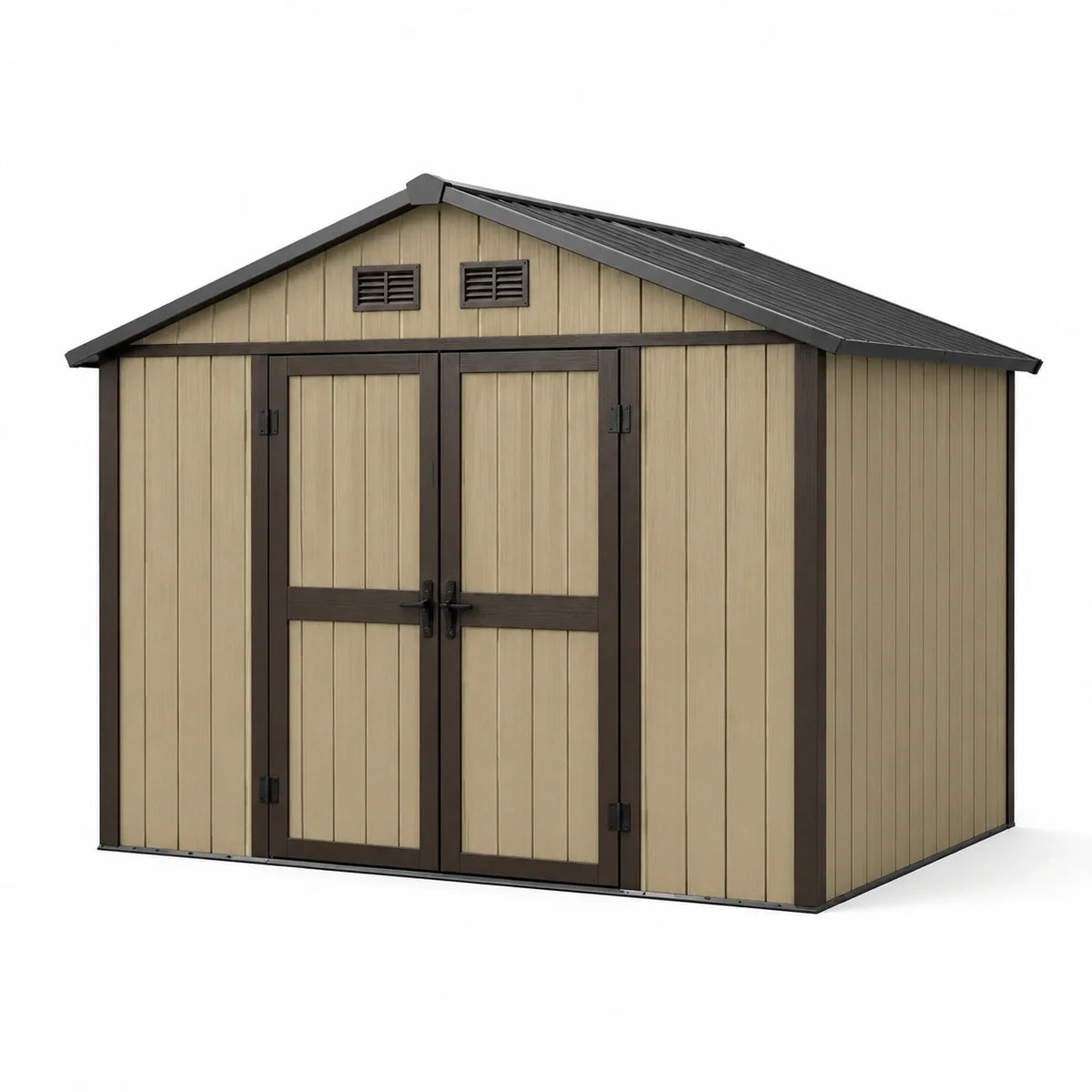 Abri de jardin en résine avec porte double, beige/marron - 2026