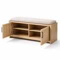 Banc de rangement en bois clair avec coussin beige - 2026