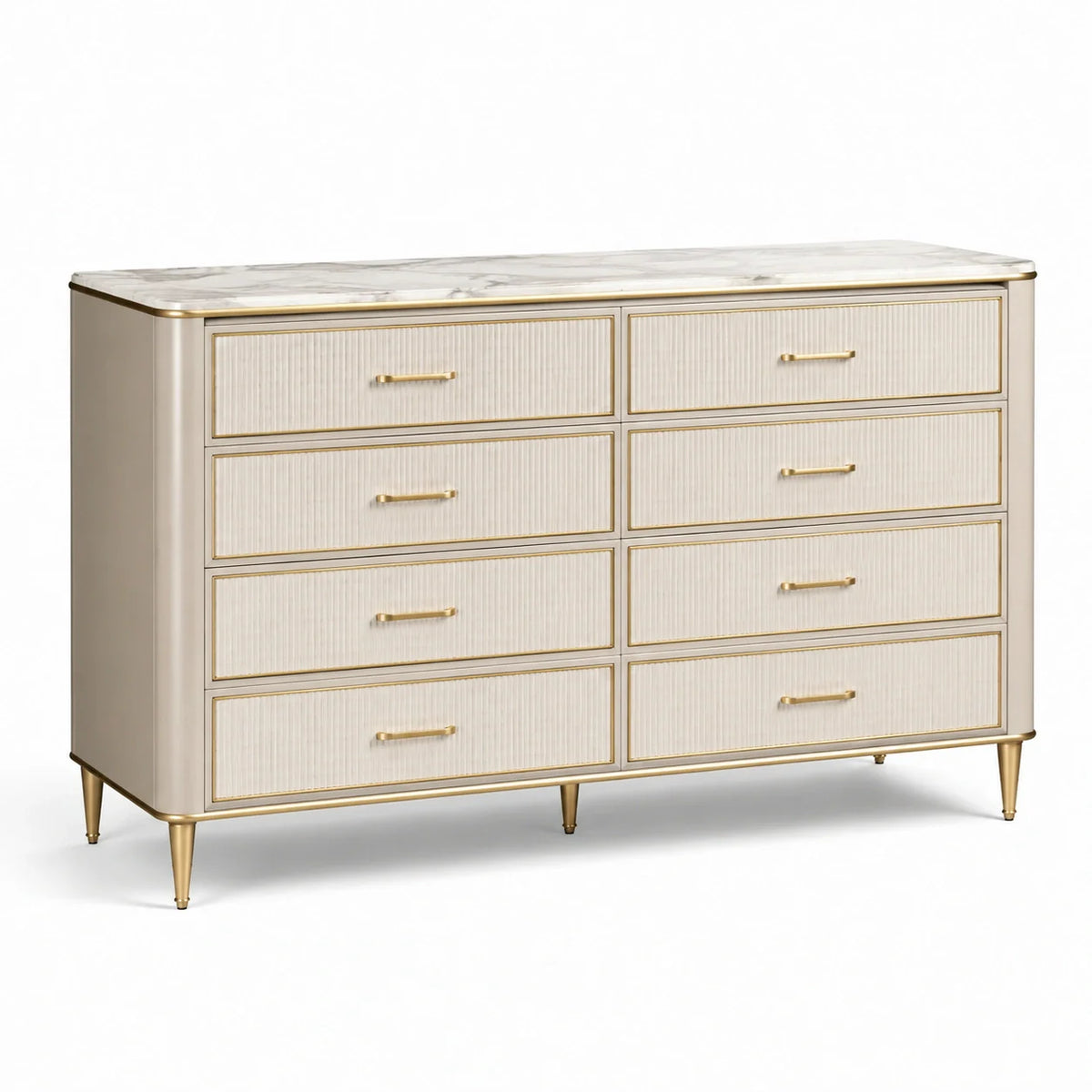 Commode en métal avec plateau en marbre 8 tiroirs beige et doré - 2026