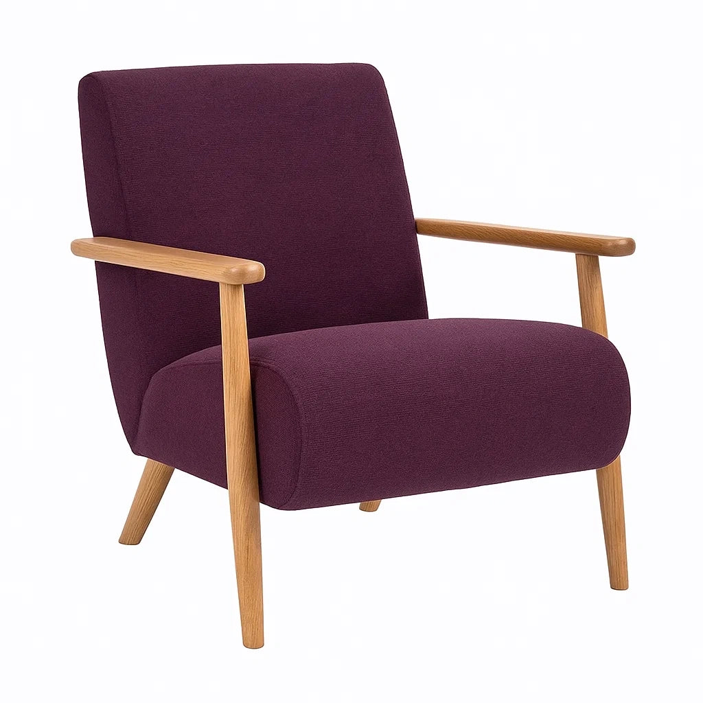 Fauteuil en bois avec revêtement en tissu violet - 2026