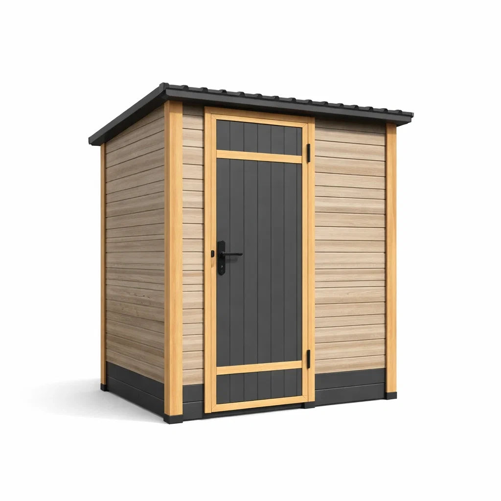 Abri de jardin en bois et aluminium beige anthracite - 2026
