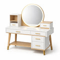 Coiffeuse en bois et mdf avec miroir rond à éclairage led - 2026