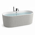 Baignoire îlot ovale en acrylique et résine rainurée grise avec robinets - 2026
