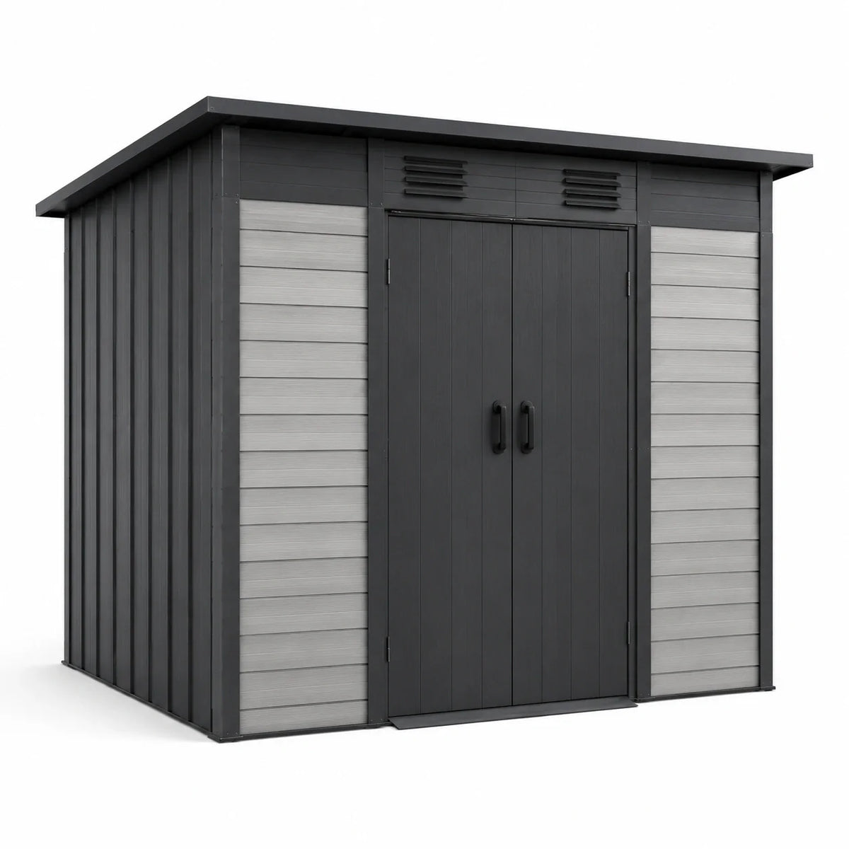 Abri de jardin en plastique gris/noir avec double porte - 2026