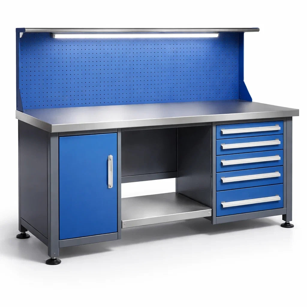 Établi en métal bleu avec tiroirs et armoire - 2026