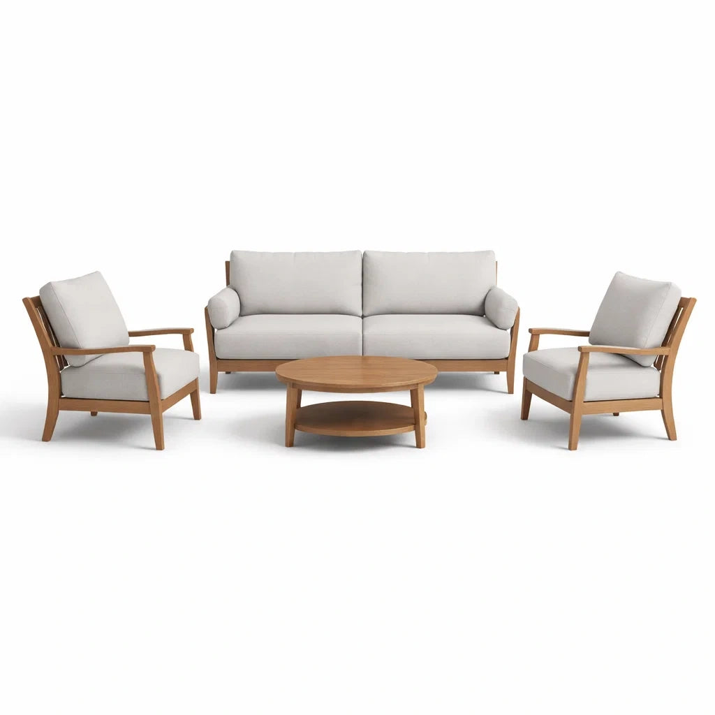 Ensemble de canapés en bois avec coussins en tissu gris - 2026
