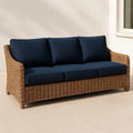 Canapés d'extérieur canapé 3 places extérieur en rotin synthétique avec coussins en polyester bleu 200x80x85 cm - 2026