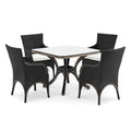 Ensemble fauteuils à accoudoirs avec table en marbre et quatre chaises en rotin synthétique noir - 2026