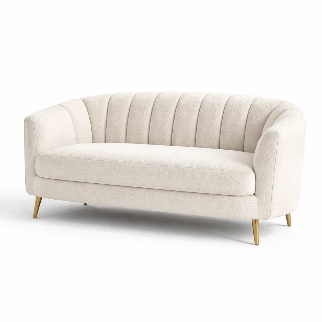 Canapé 3 places en tissu bouclé beige avec pieds en métal - 2026
