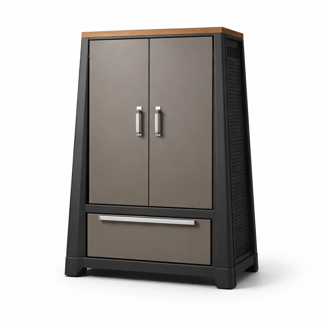 Armoire en métal et bois composite gris avec tiroir - 2026