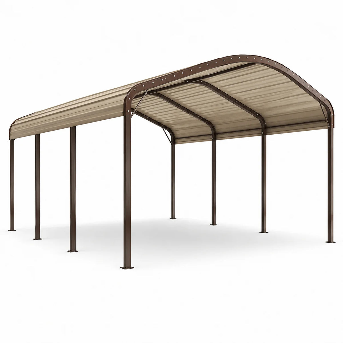 Abri voiture en métal avec toit en tôle ondulée beige 600x300x250 cm - 2026