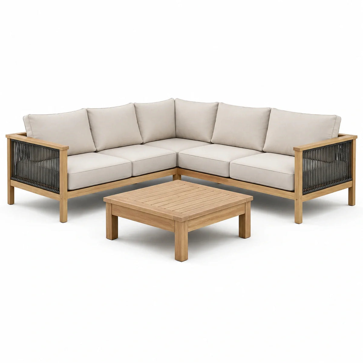 Ensemble de salon de jardin en bois avec coussins en polyester beige - 2026