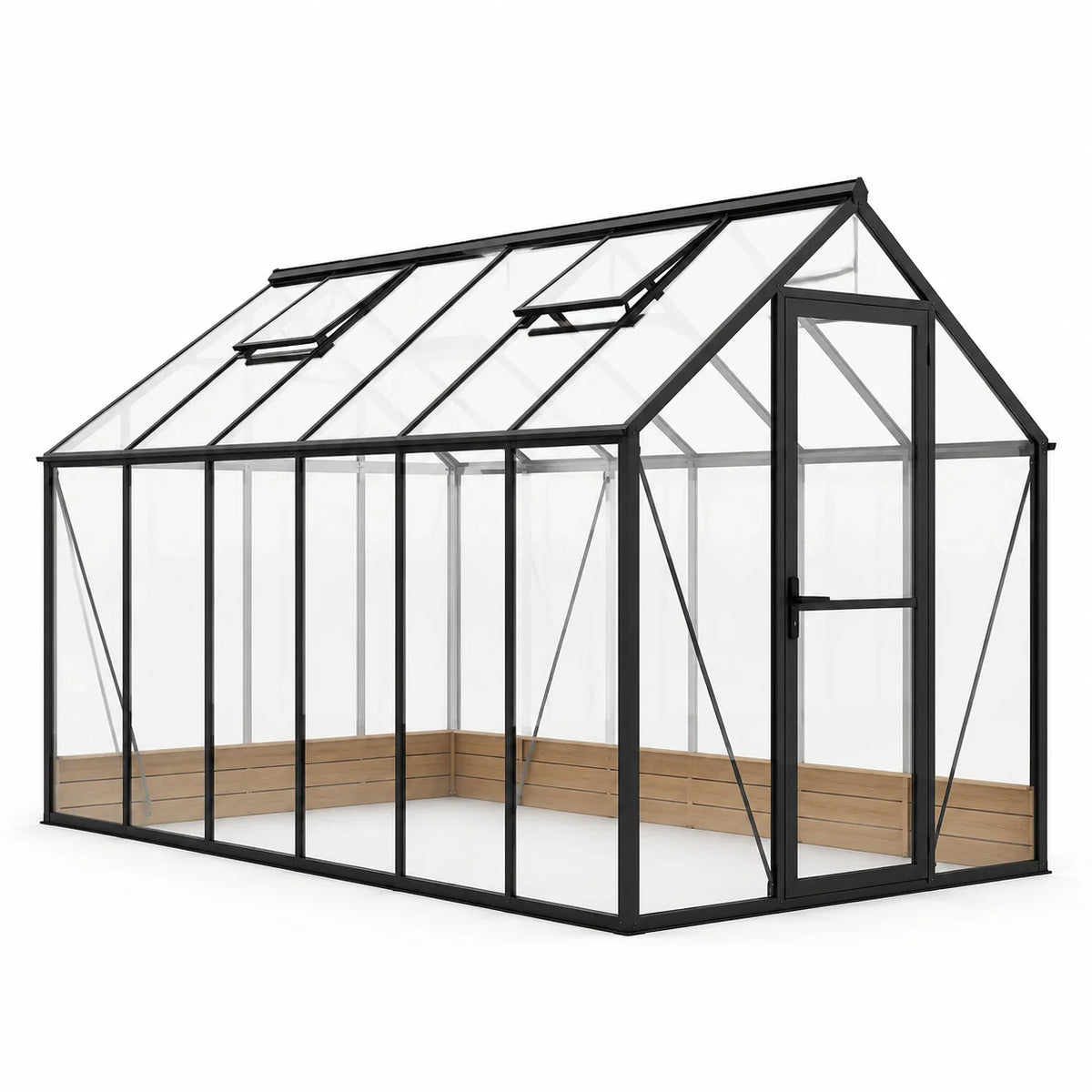 Serre en aluminium avec verre trempé et cadres en bois 375x185x209 cm - 2026