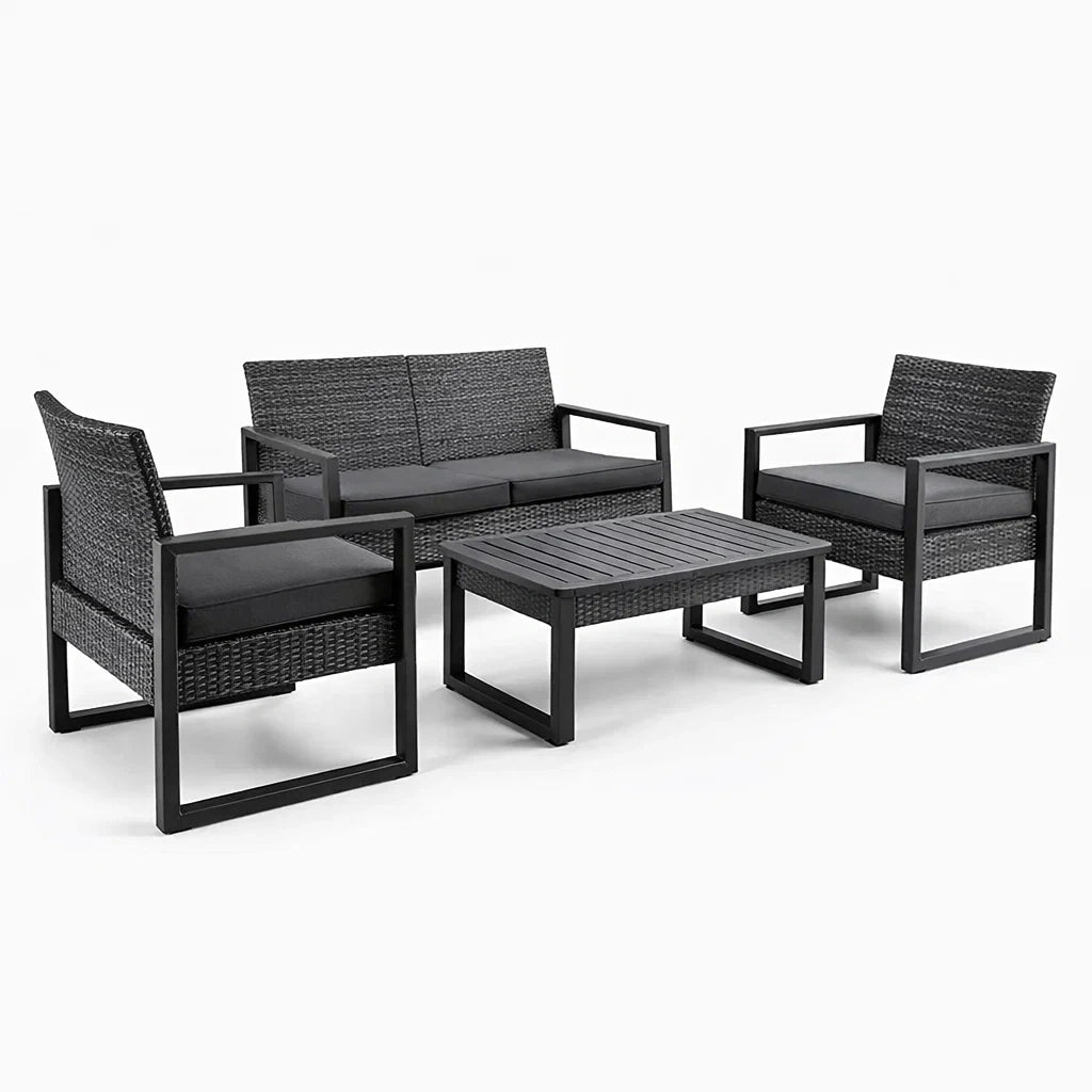 Ensemble de salon en résine tressée et aluminium noir - 2026