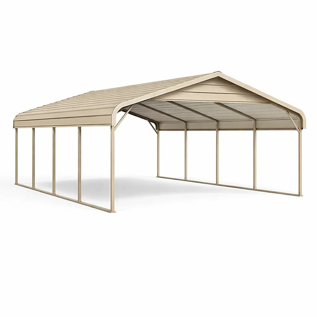 Abri de voiture en acier métallique beige - 2026