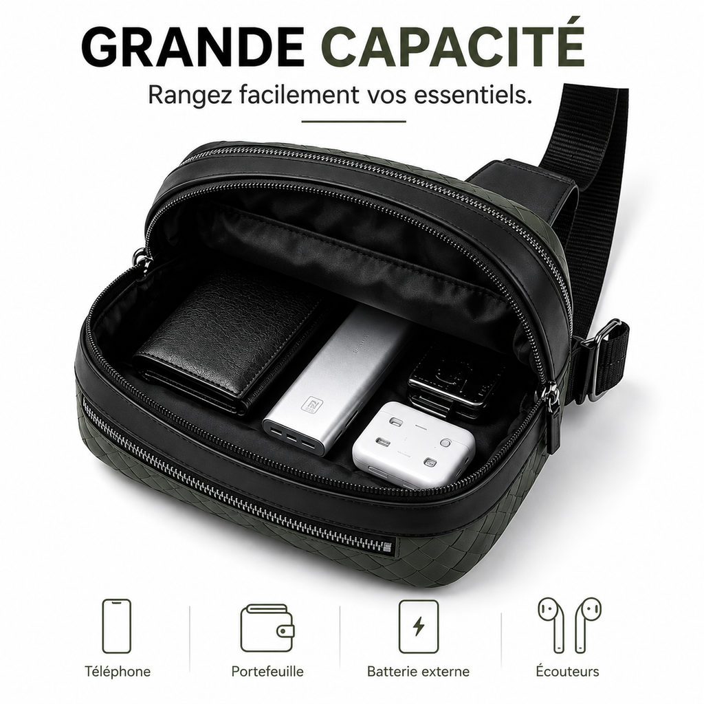 Sac Bandoulière Homme Intrecciato – Élégance & Grande Capacité