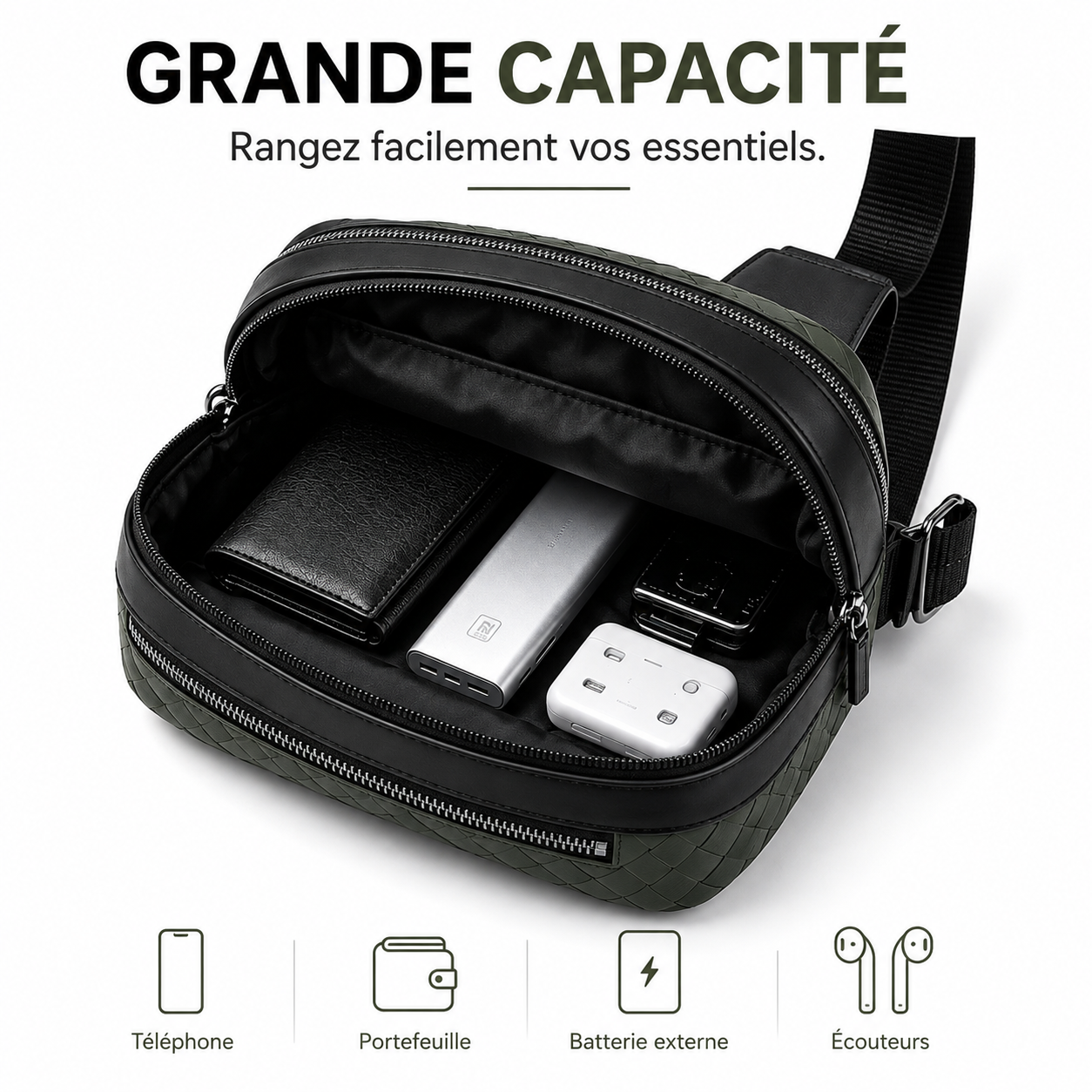 Sac Bandoulière Homme Intrecciato – Élégance & Grande Capacité