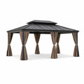 Pavillon en aluminium avec toit en acier et rideaux en polyester gris et beige - 2026