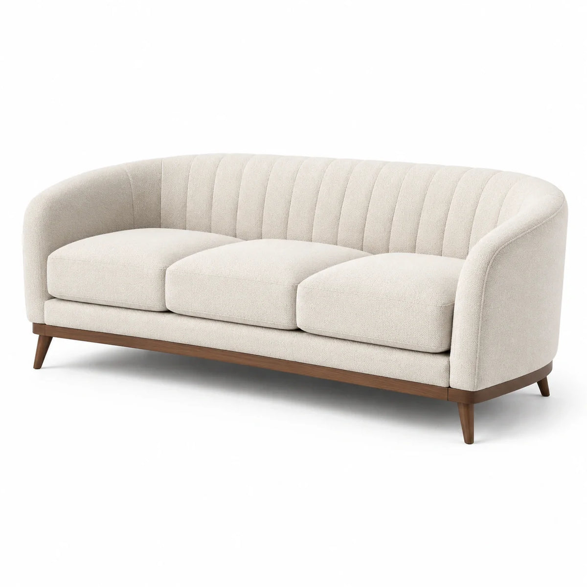 Canapé trois places en bois et tissu polyester beige - 2026