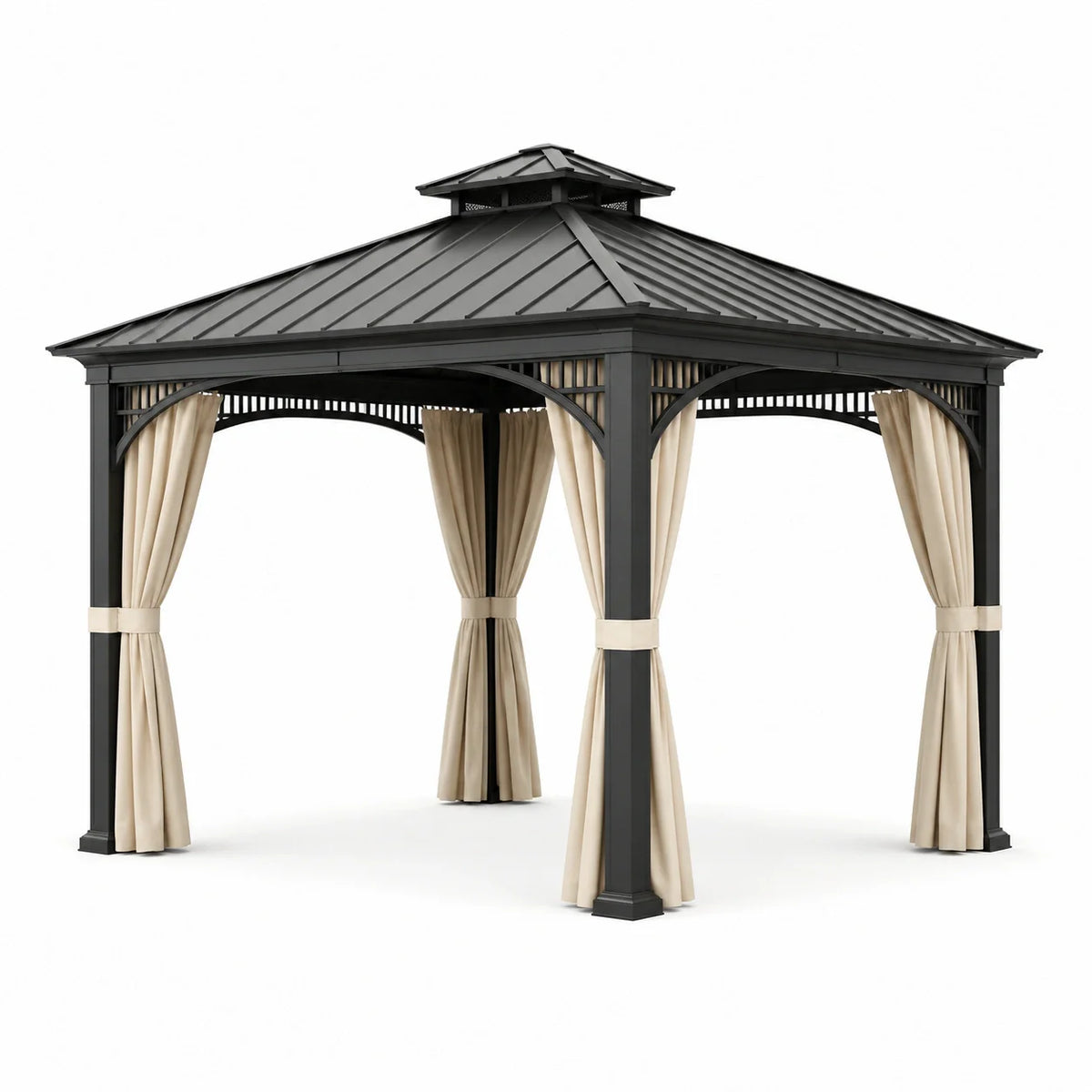 Pavillon en aluminium avec toit en acier et rideaux en polyester 3,5x3,5m - 2026