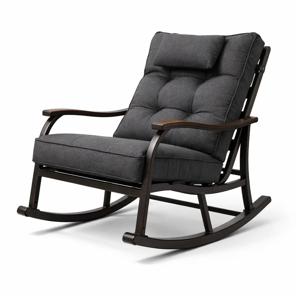 Fauteuil à bascule de terrasse en métal avec tissu polyester gris - 2026