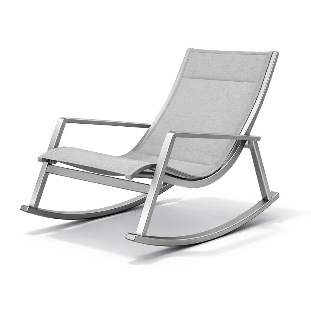 Fauteuil à bascule de terrasse en métal et textile gris - 2026