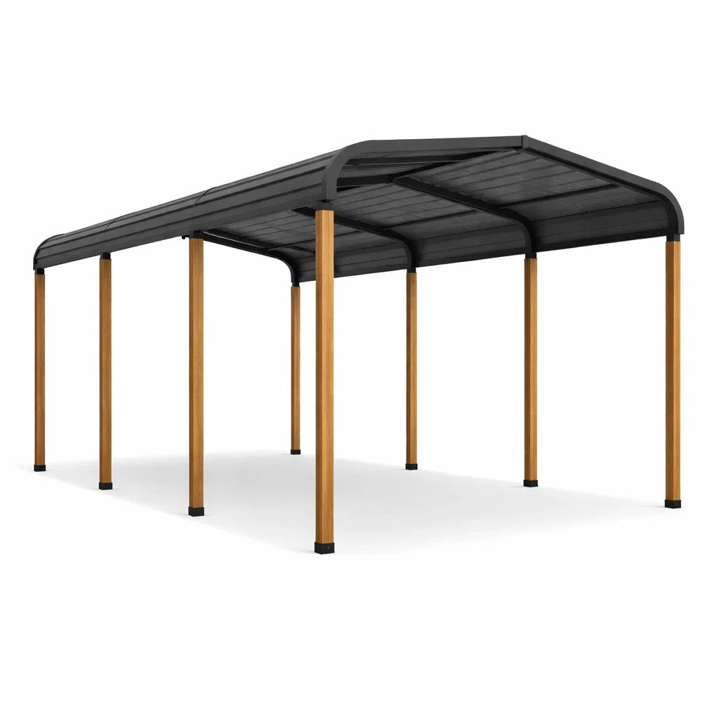 Abri de voiture en aluminium et polycarbonate noir bois - 2026