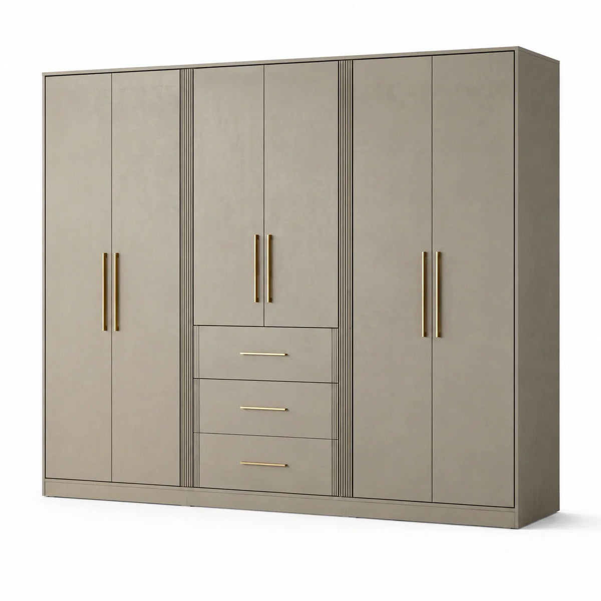 Armoire en bois et MDF avec 4 portes et 3 tiroirs beige 200x60x230 cm - 2026