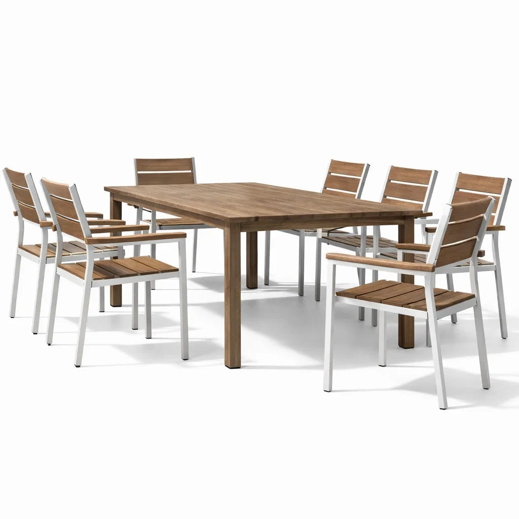 Ensemble de table et chaises en bois et aluminium avec 8 chaises - 2026