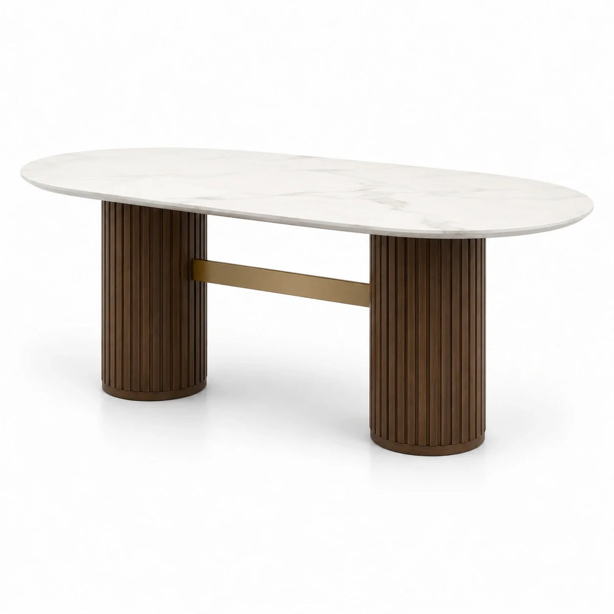 Table à manger ovale en marbre et bois chêne 200x100x75 cm - 2026