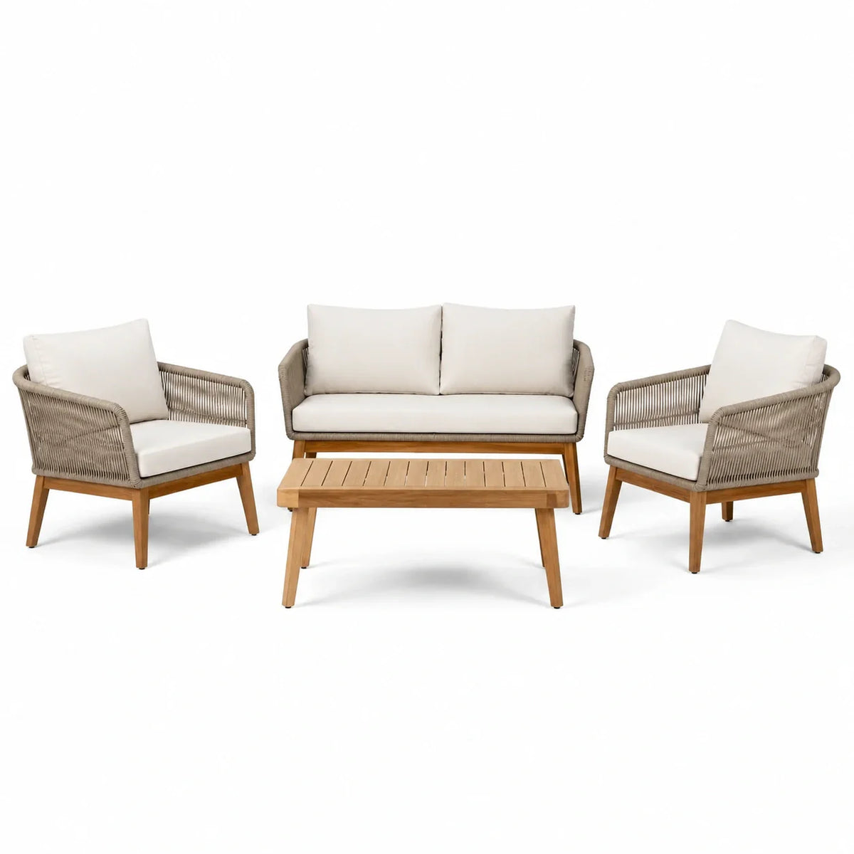 Ensemble de mobilier d'extérieur en bois et corde avec canapé 2 places et table basse - 2026