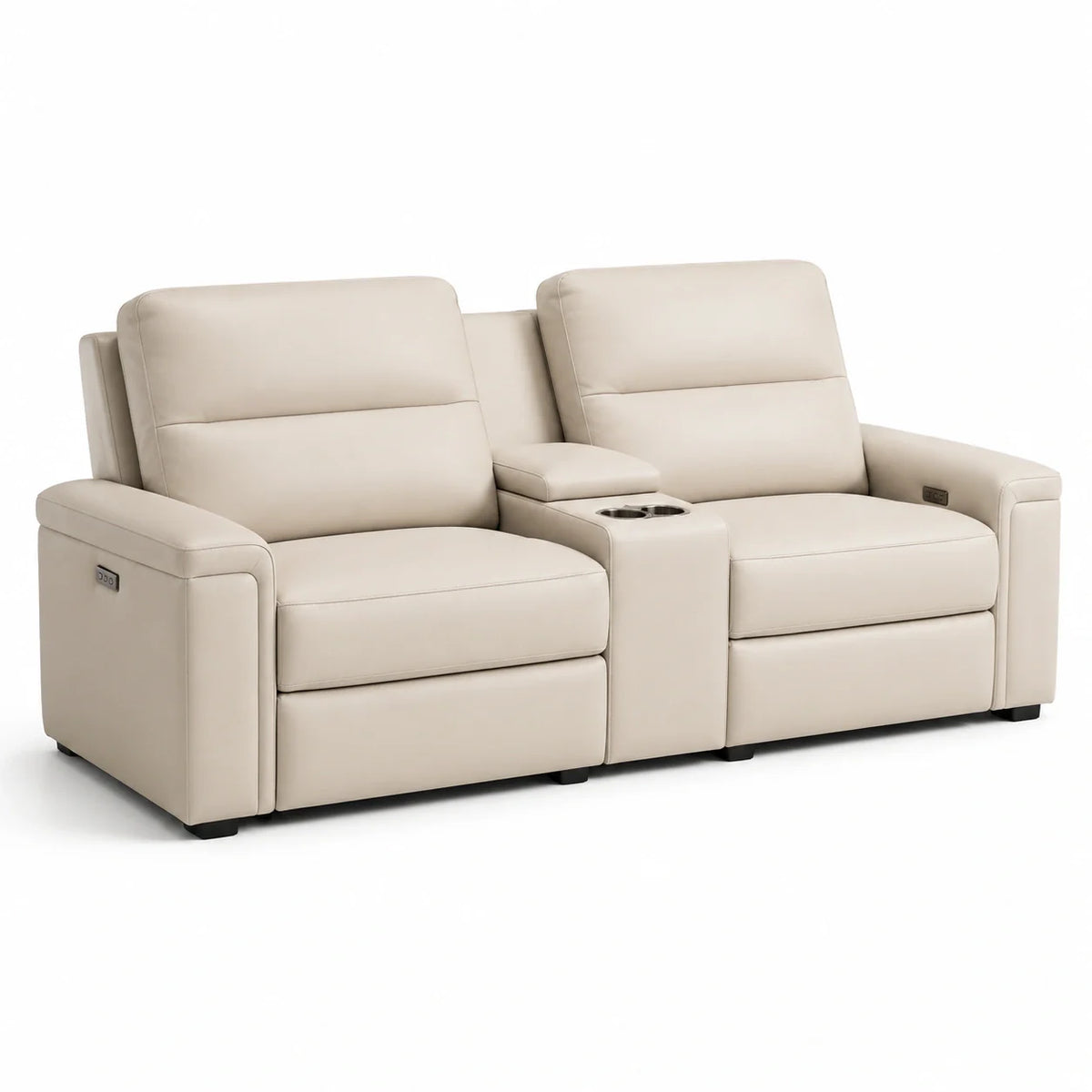 Canapé inclinable en cuir synthétique beige avec accoudoirs et porte-gobelets - 2026