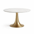 Table à manger ronde en marbre blanc avec base en métal doré - 2026