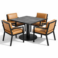 Ensemble table et chaises avec table carrée en métal noir et chaises en cuir synthétique marron - 2026
