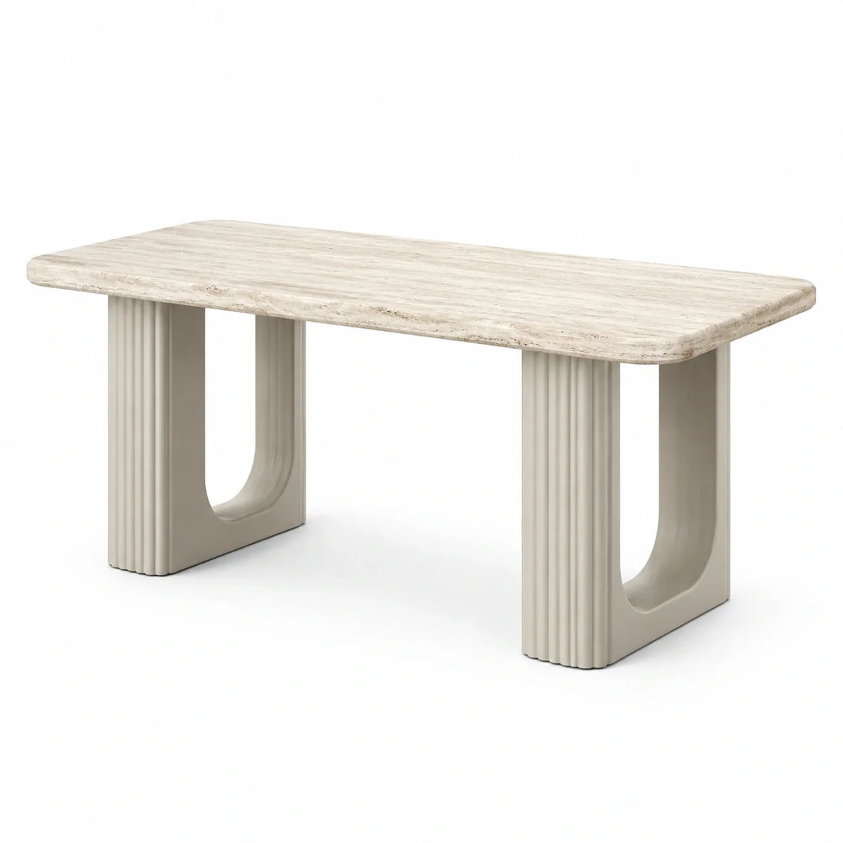 Table en travertin beige et béton 200 x 100 x 75 cm - 2026