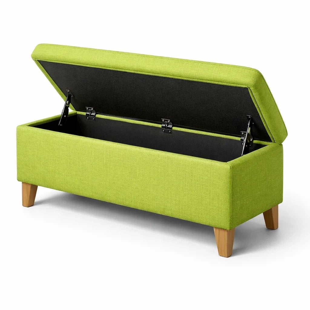 Banc de rangement en tissu avec pieds en bois - 2026