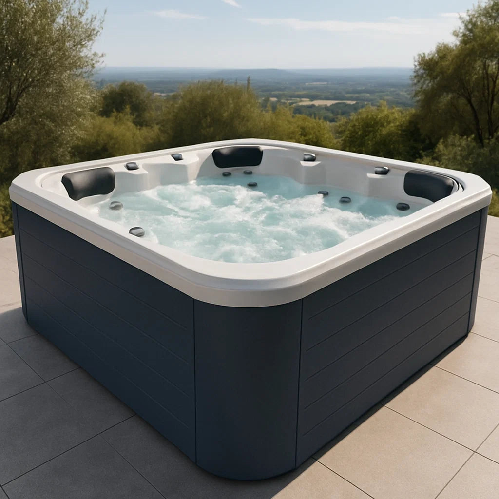 Jacuzzi extérieur 6 places, 200cm x 200cm x 90cm, Bleu/Gris - 2026