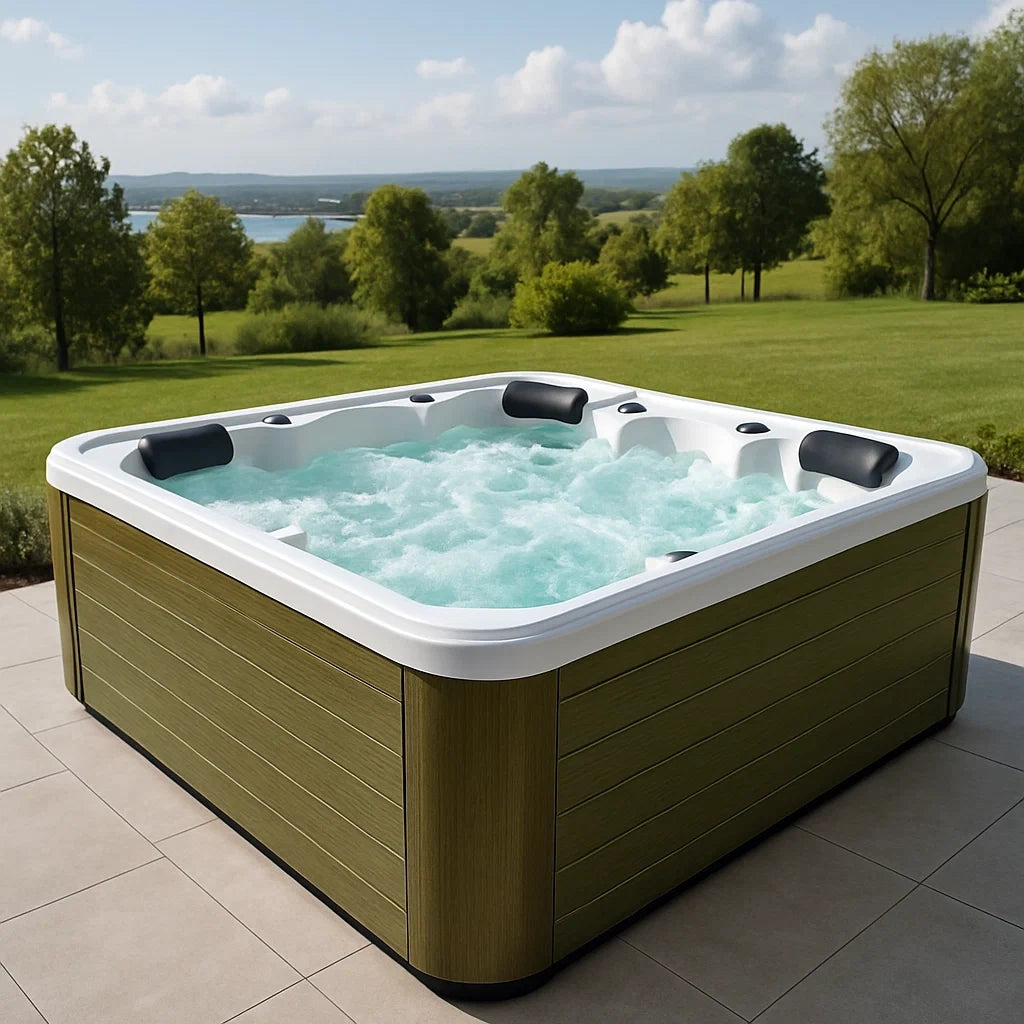 Spa extérieur carré 6 places en acrylique et bois - 2026
