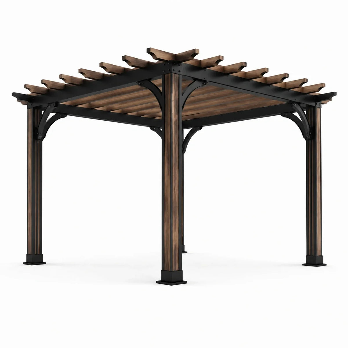 Pergola en aluminium et bois composite 300x300x250 cm marron/noir - 2026