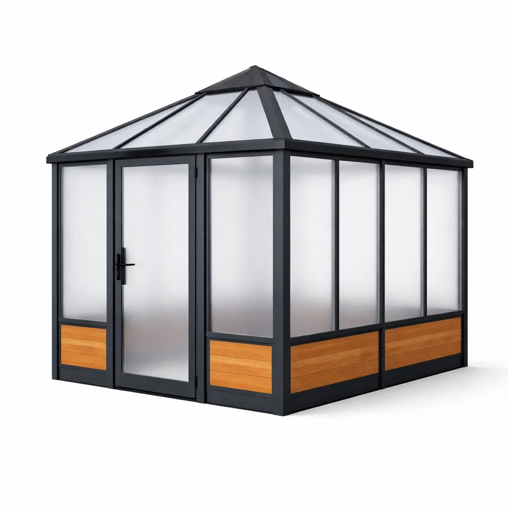 Serre en aluminium noir avec verre en polycarbonate - 2026