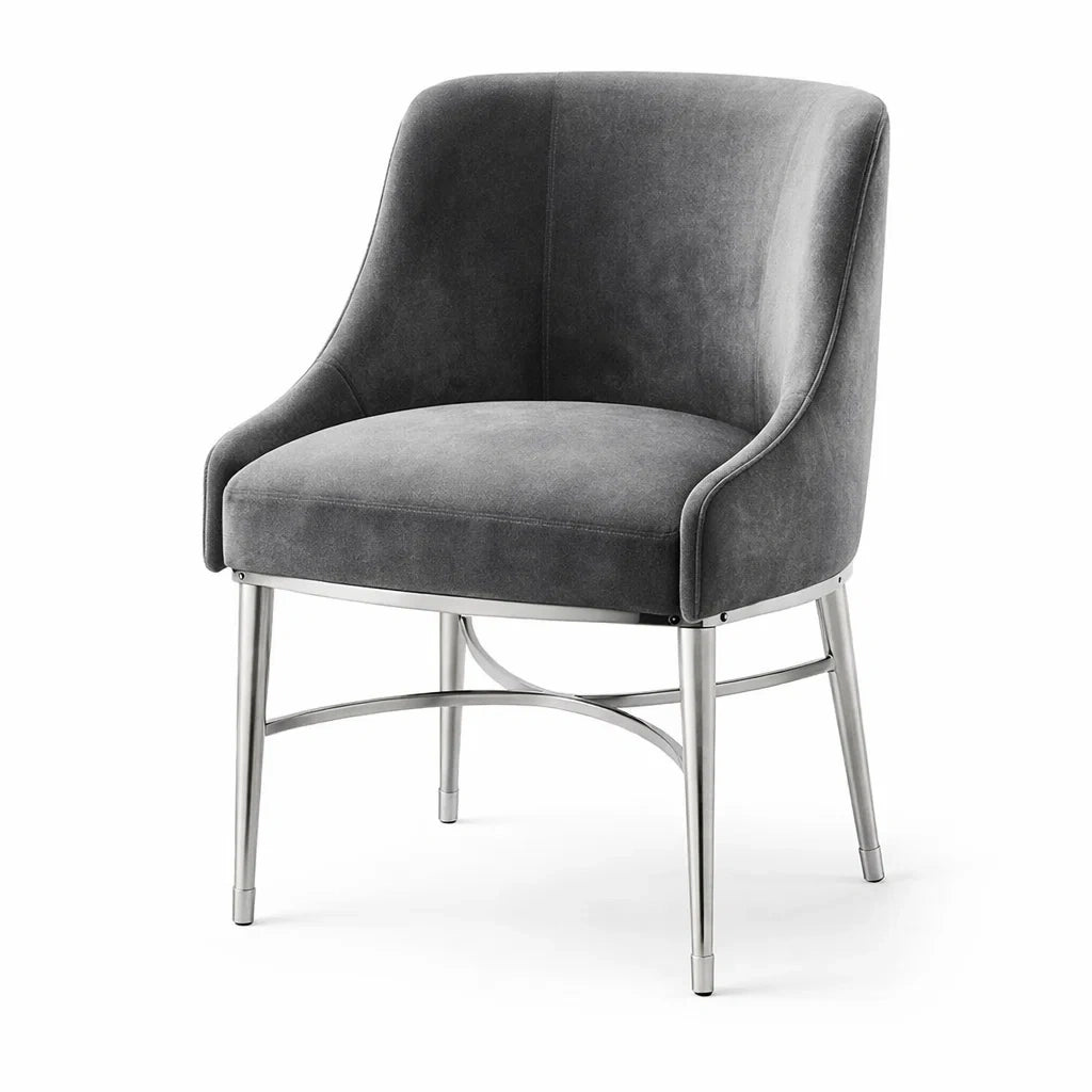 Chaise de salle à manger en velours gris avec structure en acier inoxydable - 2026